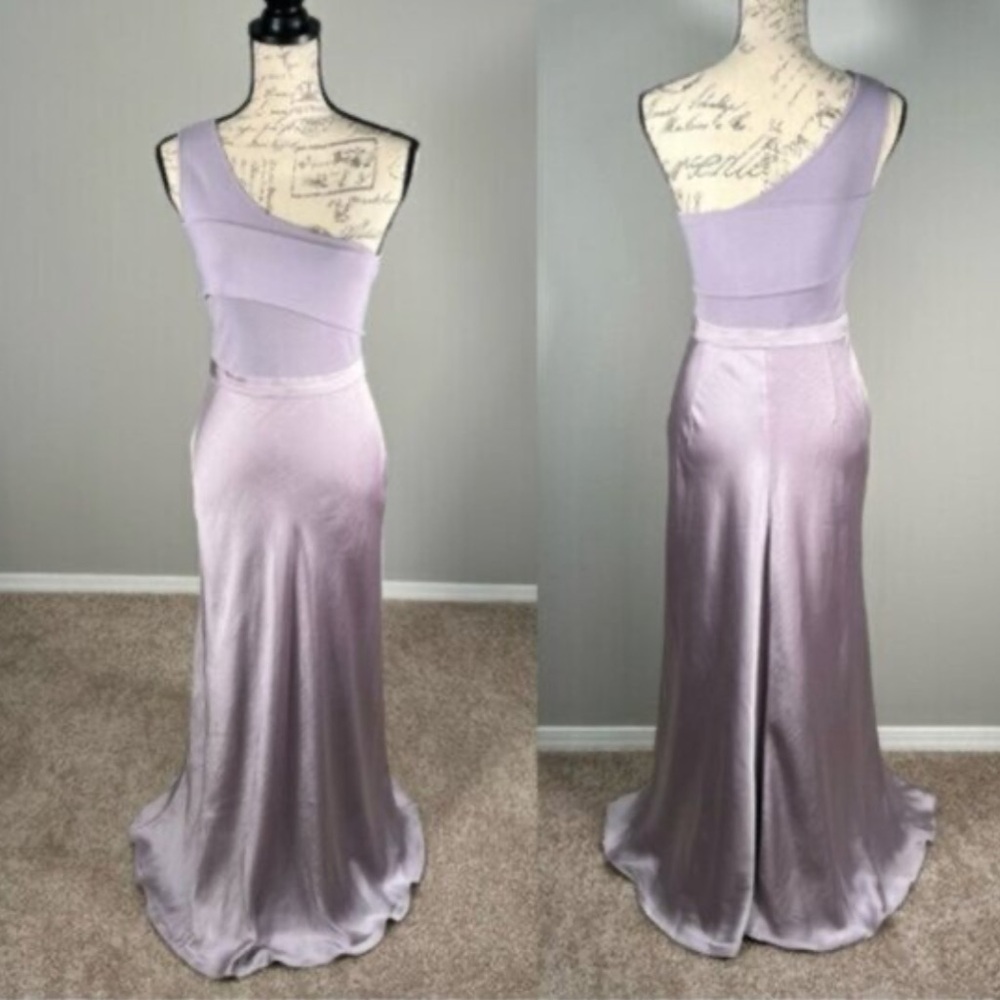 Ted Baker lilac silky satin Elegant Lavender One-Shoulder slip dress Gown small